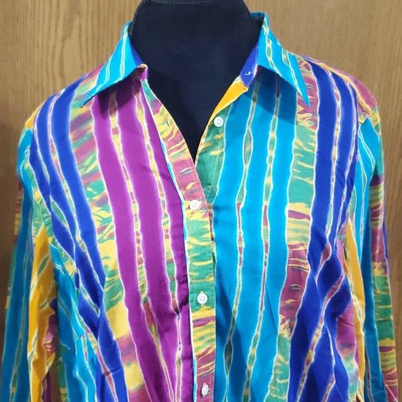 Lauren Ralph Lauren multicolored batik 3/4 sleeve cotton button up shirt - Picture 1 of 5